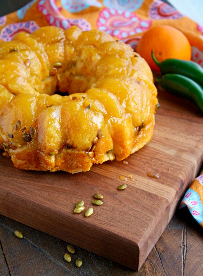 Orange-Jalapeño Monkey Bread with Pepitas makes a fun treat with unexpected flavors!