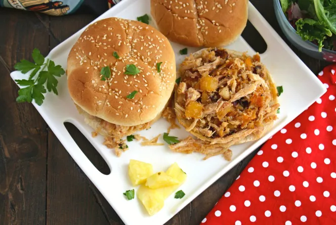 Lunch or dinner gets tasty with these Smoky Chicken Sandwiches with Chipotle Orange Pineapple Sauce!