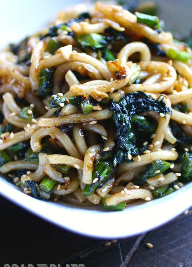 Pan-Fried Udon Noodles with Garlic and Rapini is a quick dish to fix that is filling and big on flavor!