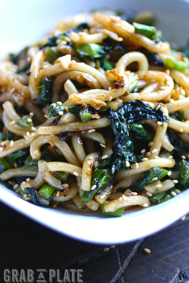 Pan-Fried Udon Noodles with Garlic and Rapini is a quick dish to fix that is filling and big on flavor!