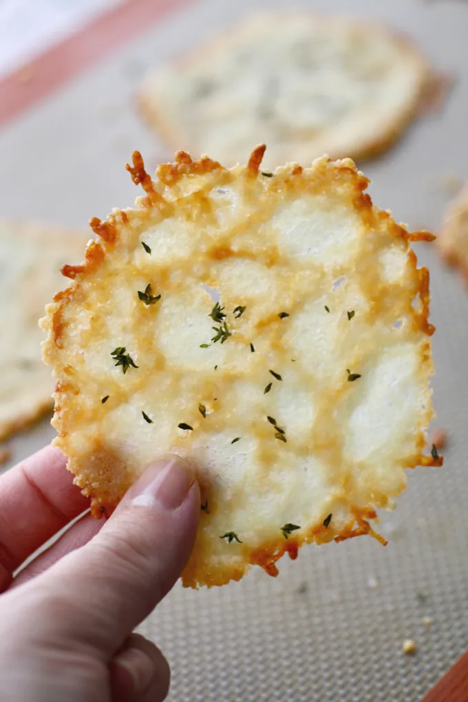 Parmesan-Thyme Crisps are a fun garnish for soup! You'll love how easy they are to make!