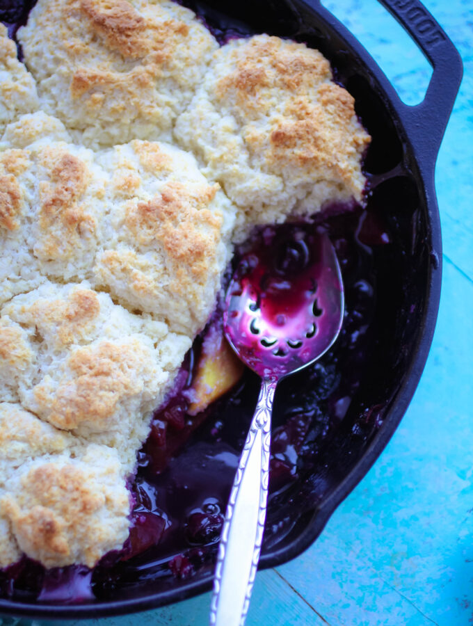 Peach-Blueberry Skillet Cobbler is an easy dessert to make using summer's freshest fruit!