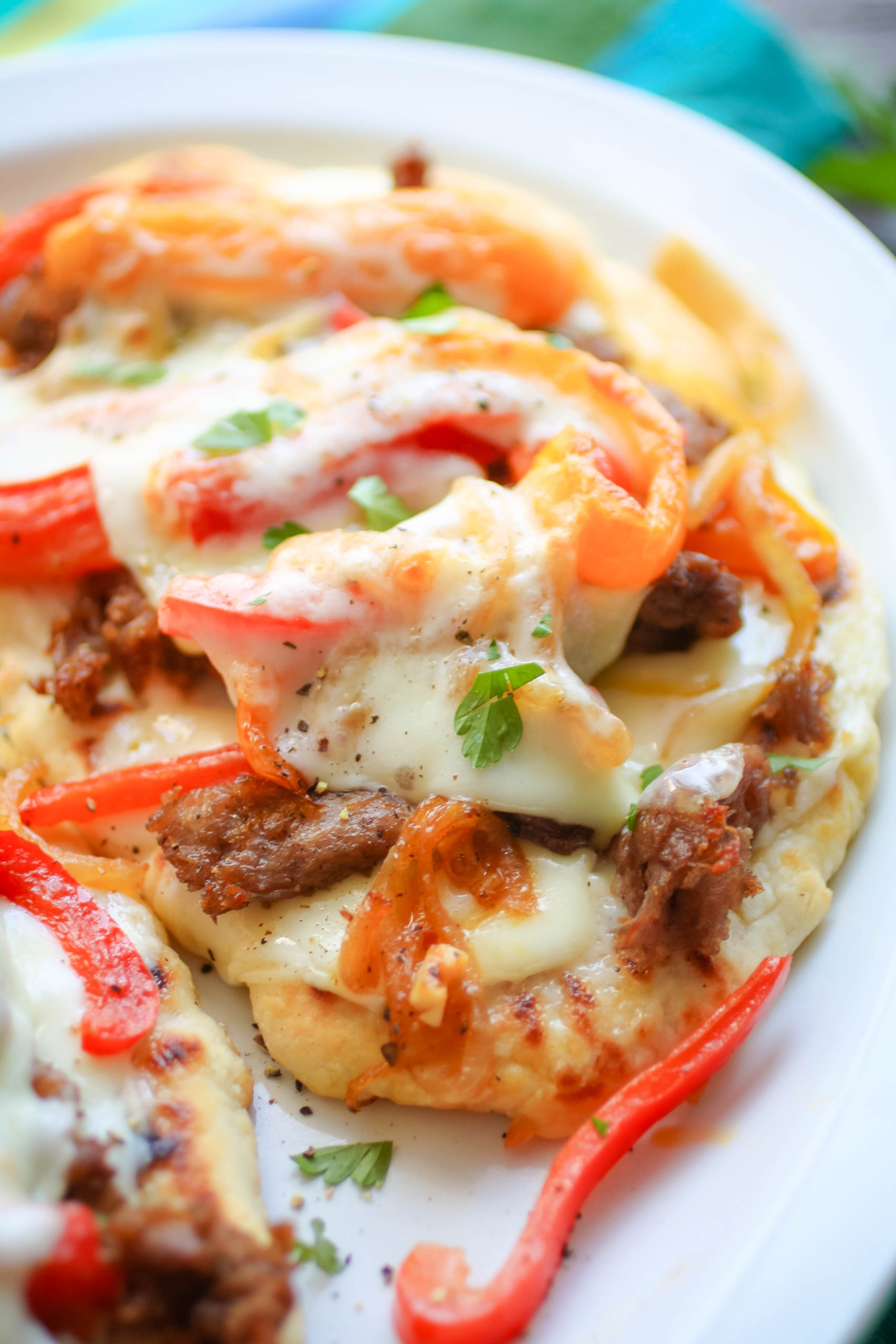 Easy Philly Cheesesteak Flatbreads are fun and flavorful!