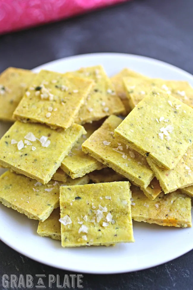 A plate of spicy, nutty Curried Hemp Seed Crackers