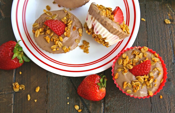 Serve a plate of Chocolate, Vanilla & Strawberry Frozen Yogurt Cups as a snack, as a healthier dessert, or even as a breakfast option!