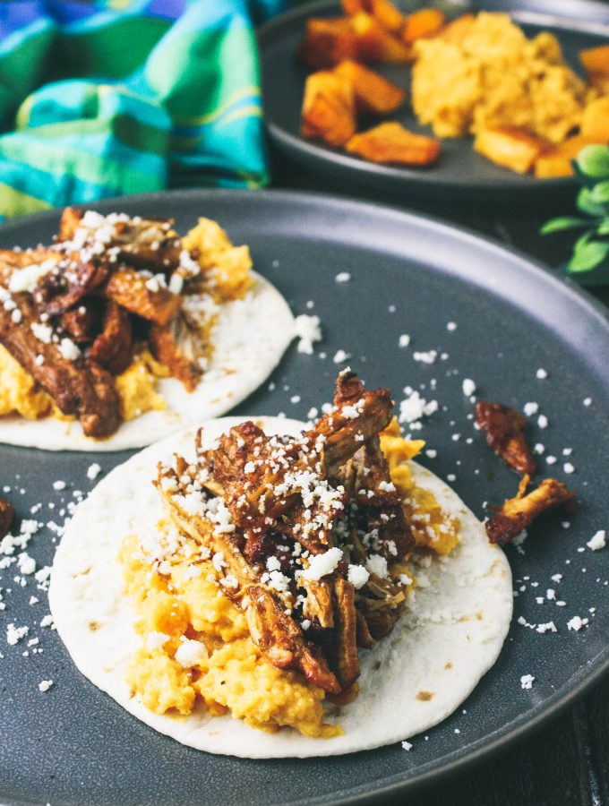 Pork Carnitas Tacos with Butternut Squash Puree is a fabulous dish. You'll love the color and flavors of Pork Carnitas Tacos with Butternut Squash Puree.