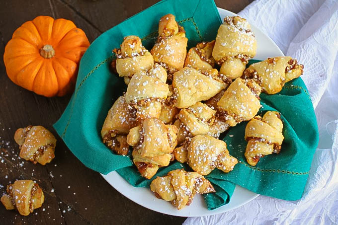 Pumpkin and Walnut Rugelach Cookies are perfect for the holidays! Make these Pumpkin and Walnut Rugelach Cookies for any celebration!