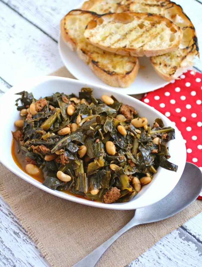 A side dish perfect for New Year's Day, Quick Collard Greens with Sausage and Beans is a treat.
