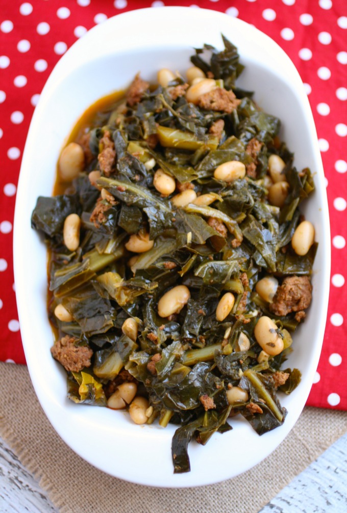 Serve Quick Collard Greens with Sausage and Beans this New Year's Day!