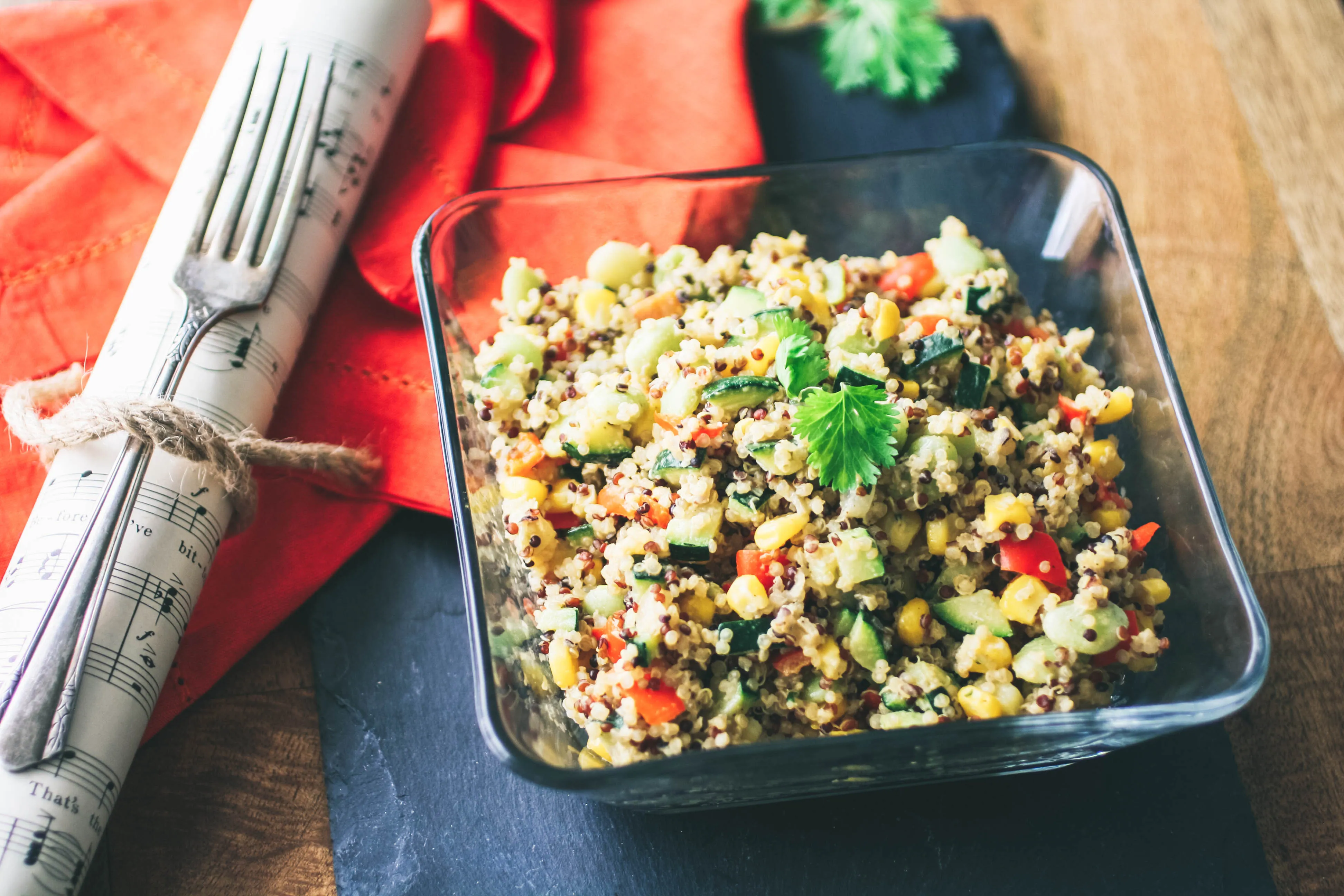 Quinoa Succotash with Spiced Tahini Dressing is such a great side dish that's gluten free and vegan. Quinoa Succotash with Spiced Tahini Dressing is a delightful side!