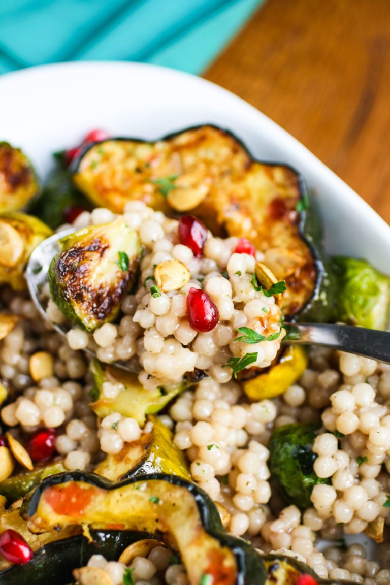 Roasted Fall Vegetable and Couscous Salad with Pomegranate Vinaigrette