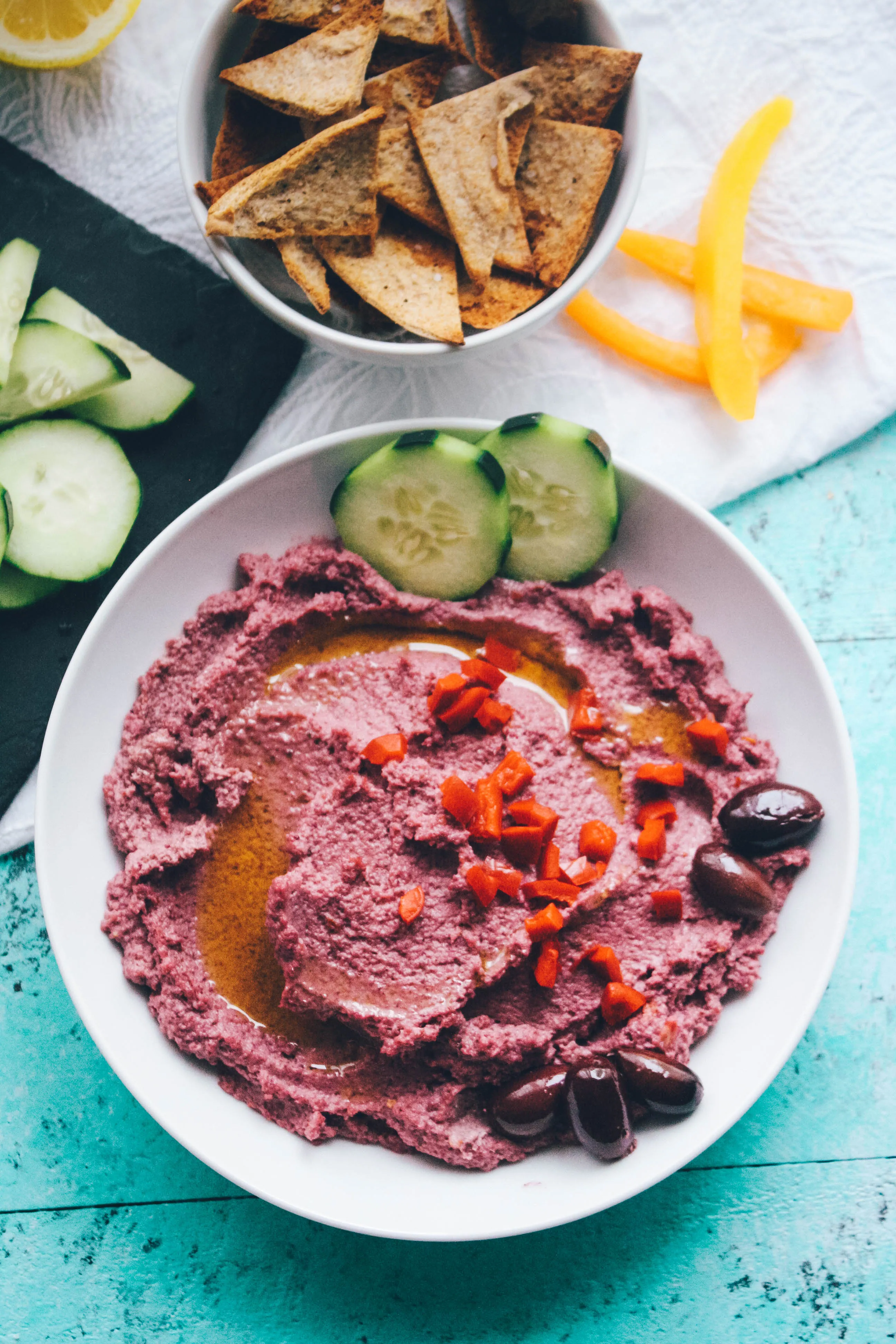 Roasted Garlic and Purple Cauliflower Hummus is a delightful snack or appetizer. Roasted Garlic and Purple Cauliflower Hummus is great if you're looking for a lower-carb snack!