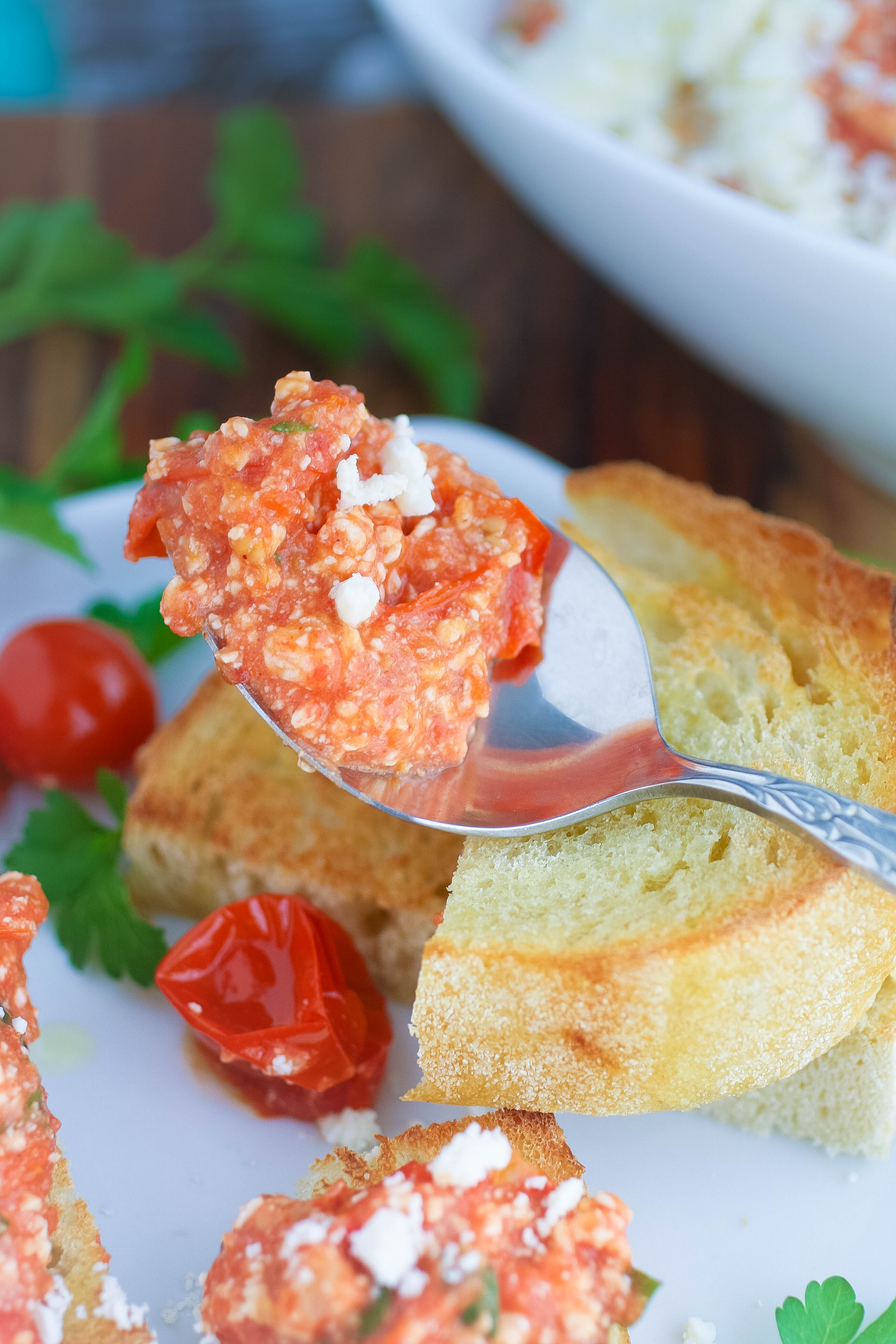 Roasted Tomato & Garlic and Feta Spread is a lovely appetizer for any season. You'll love the fresh flavors in Roasted Tomato & Garlic and Feta Spread.