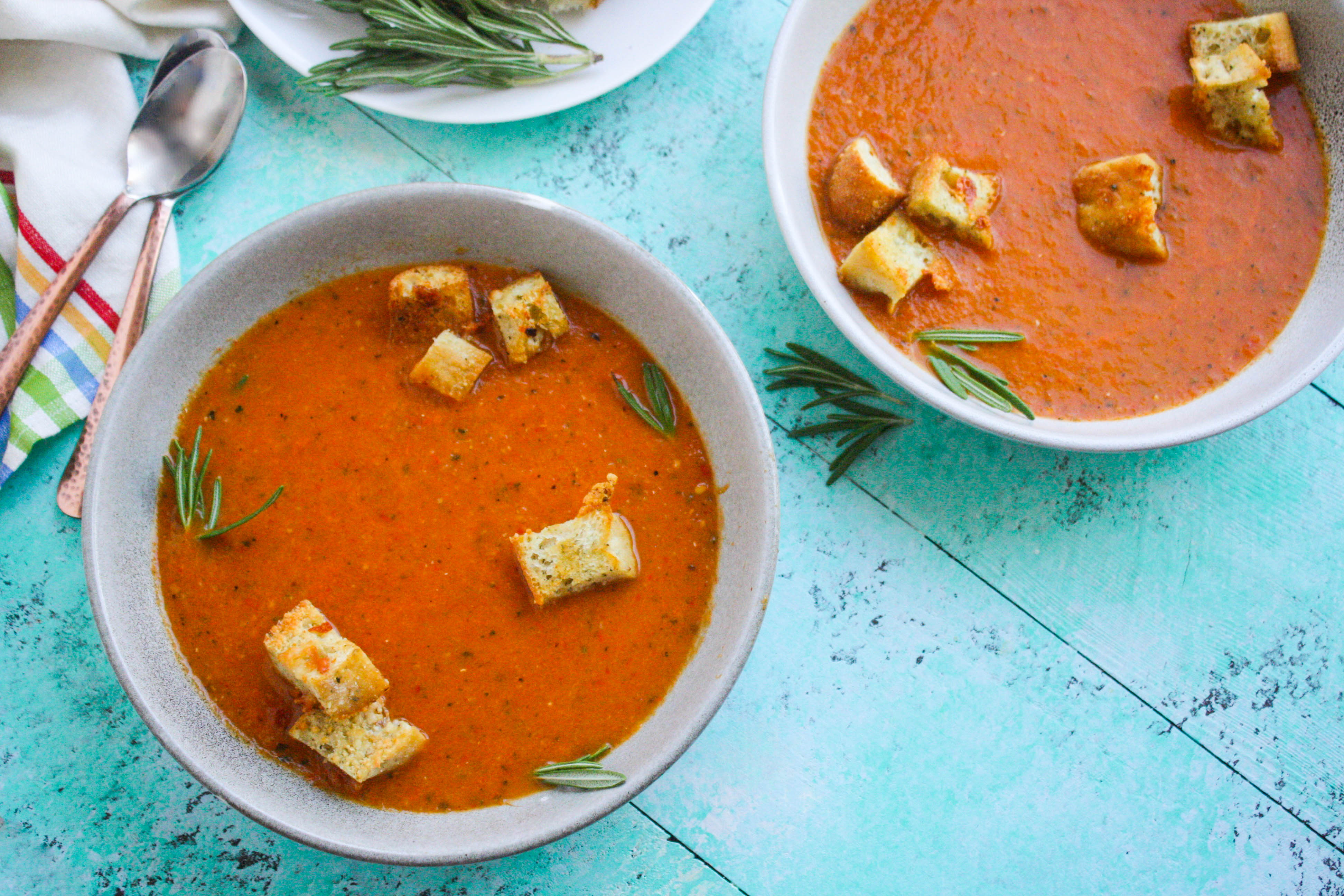 Roasted tomato and vegetable soup with gin drizzle is a rich, tomato-based soup you'll love. Roasted tomato and vegetable soup with gin drizzle is thick and rich, and so flavorful!