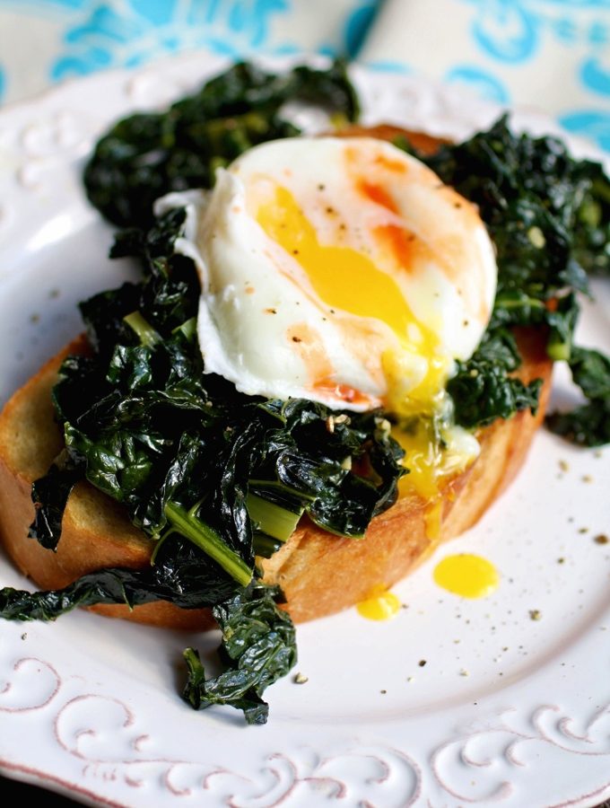 Sauteed Kale on Toast with Poached Eggs is a fab, simple breakfast. You'll love how easy this is to make.