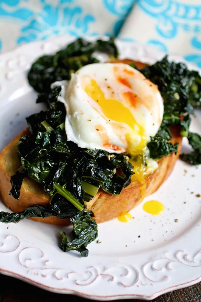 Sauteed Kale on Toast with Poached Eggs is a fab, simple breakfast. You'll love how easy this is to make.