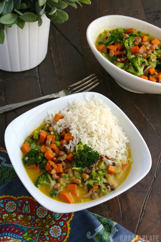 A wonderful dish, Sweet Potato & Black-Eyed Pea Curry is filling and hearty!