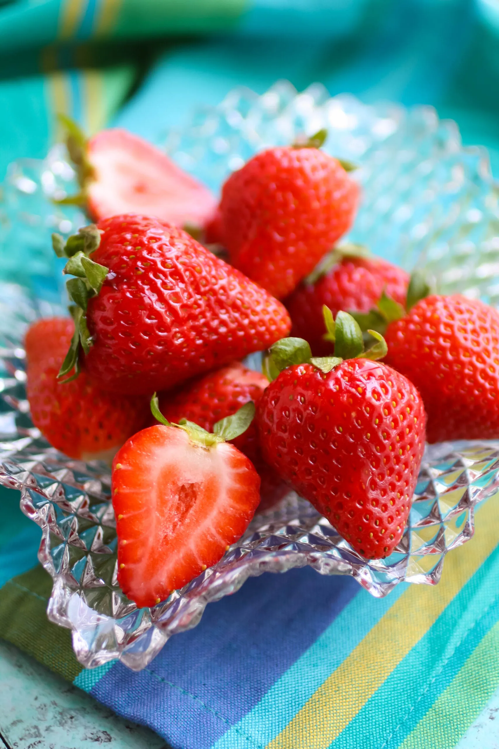 A plate of fresh strawberries.