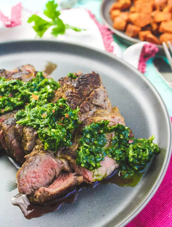 Skillet-Cooked NY Strip Steak with Chimichurri Sauce is a lovely main dish meal. Skillet-Cooked NY Strip Steak with Chimichurri Sauce is an easy-to-make main dish that will delight!