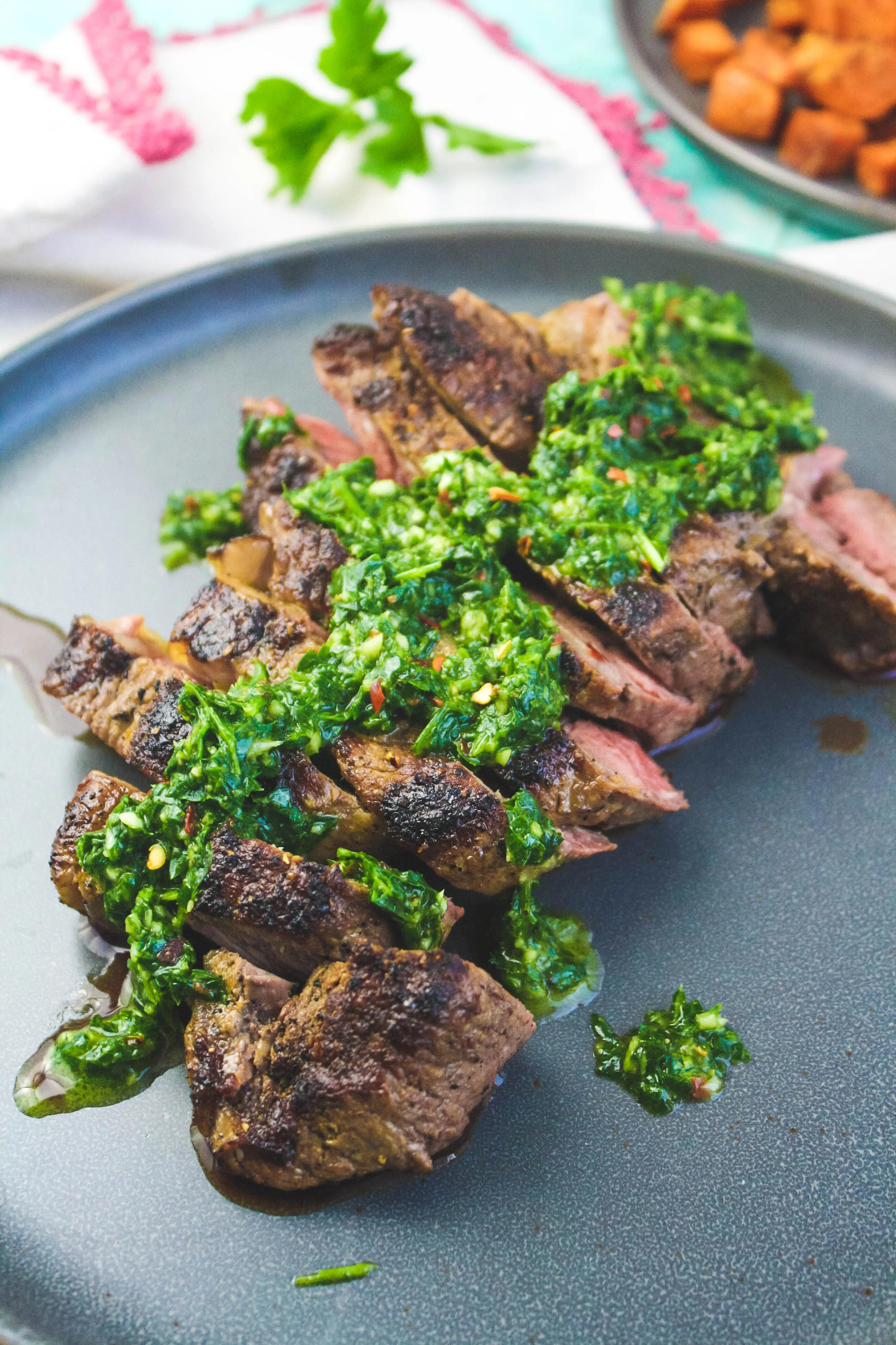 Skillet-Cooked NY Strip Steak with Chimichurri Sauce is full of great flavor for a main dish. Skillet-Cooked NY Strip Steak with Chimichurri Sauce is easy to make for a lovely main dish.