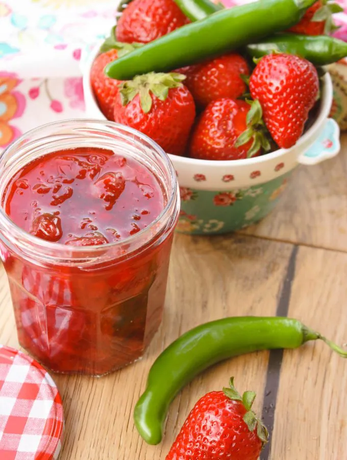 Small batch strawberry-serrano refrigerator jam is a delight. It's so easy to make, and delicious, too!