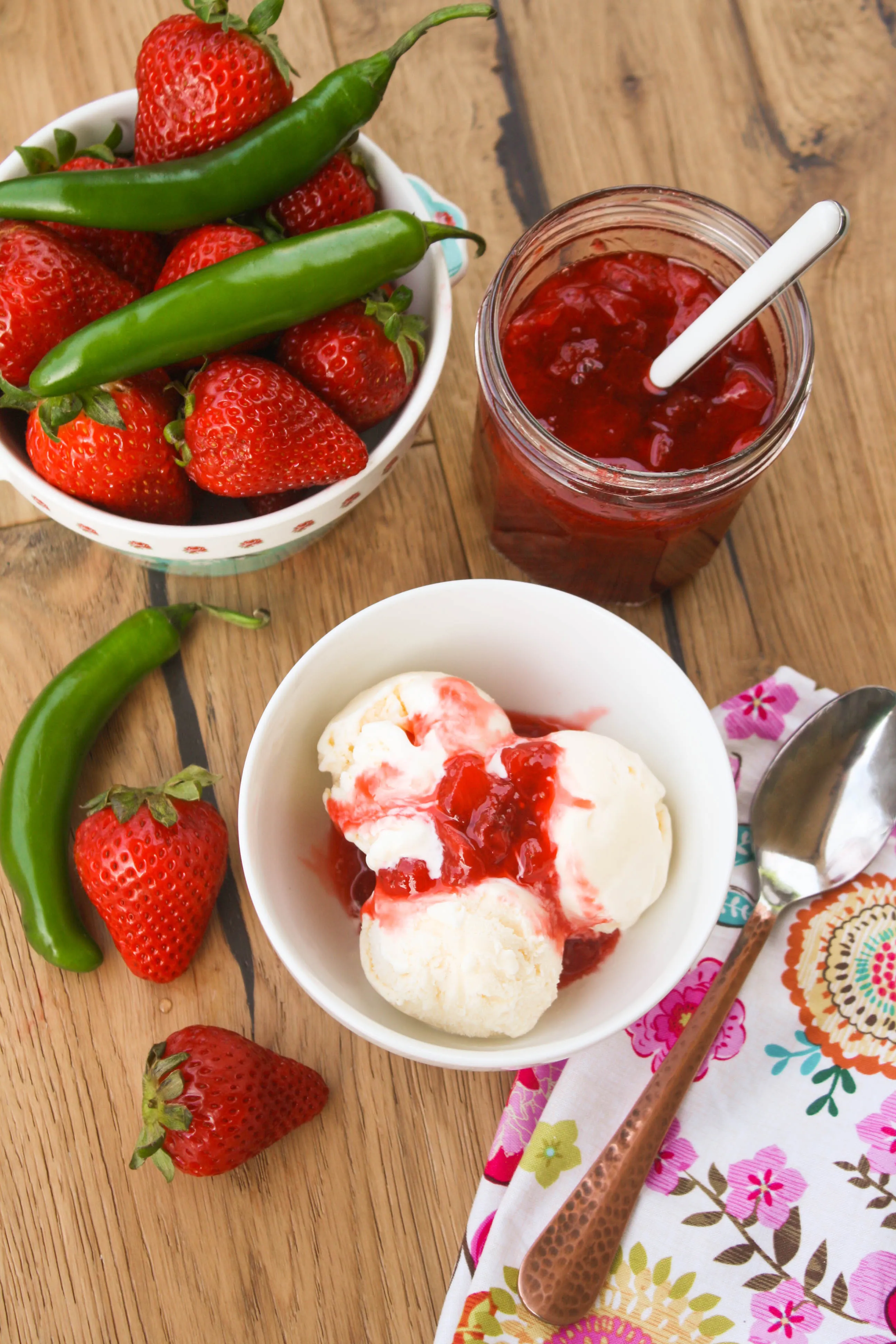 Small Batch Strawberry-Serrano Refrigerator Jam is a fabulous seasonal treat! This jam is so easy to make, too!