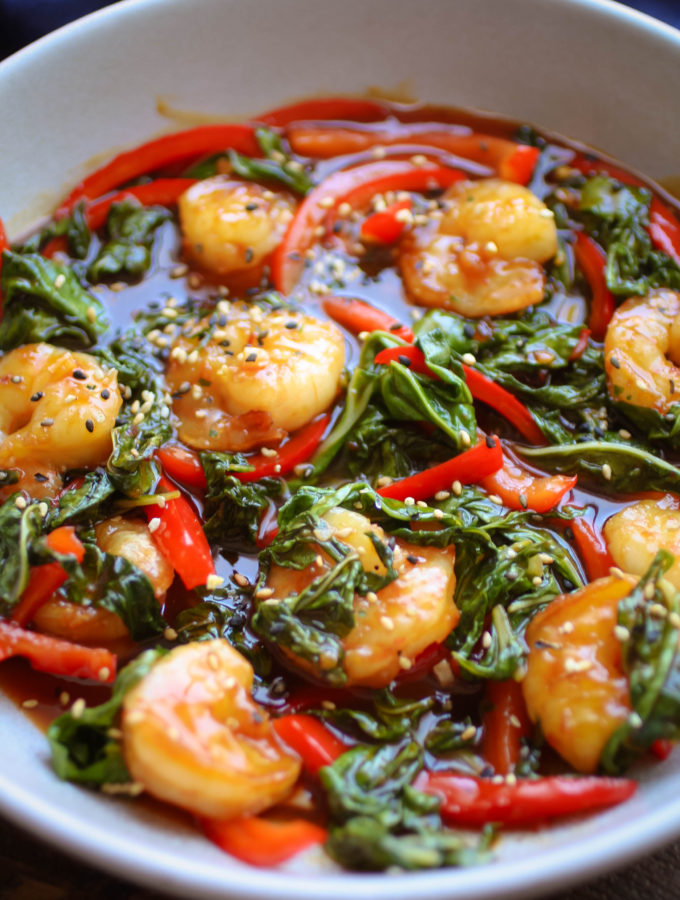 Spicy Garlic Shrimp and Swiss Chard Stir Fry is an easy-to-make, tasty dish!