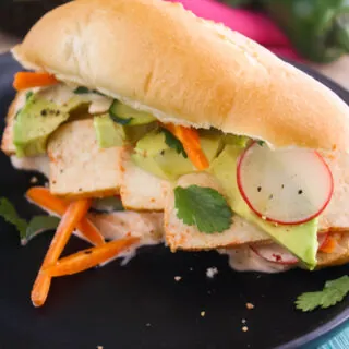 Spicy Tofu Banh Mi Sandwiches are plated and ready to serve.