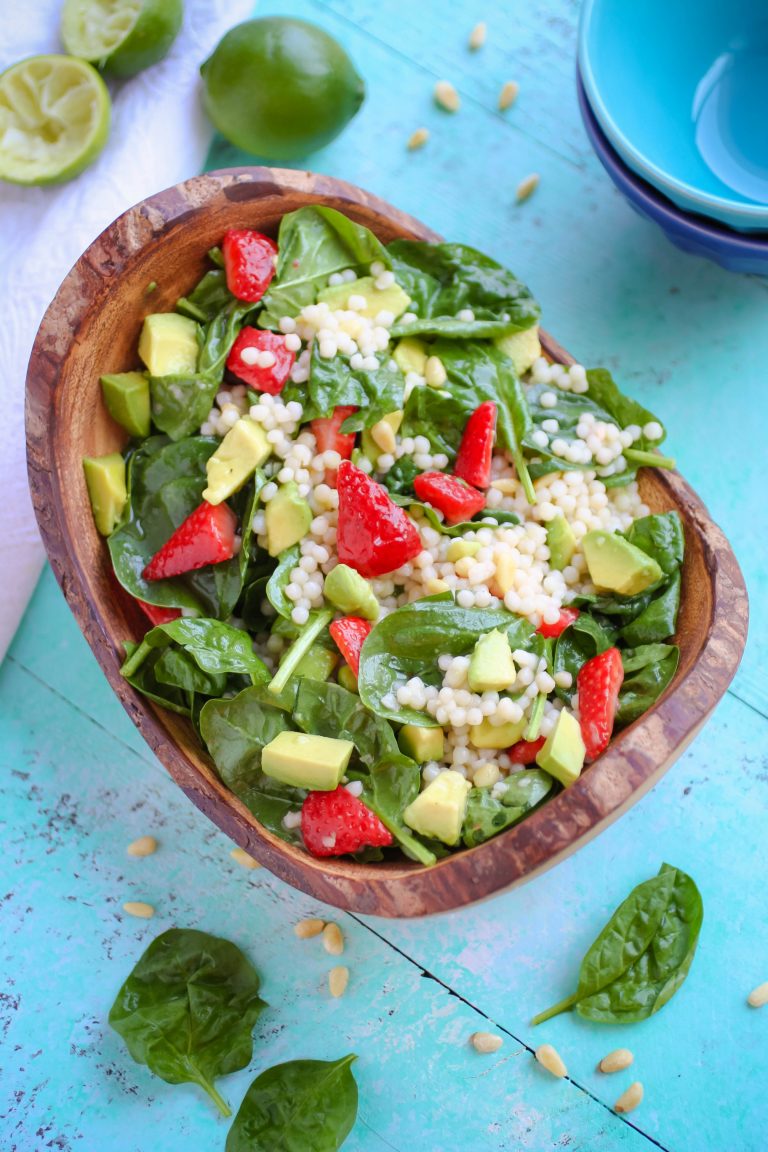 Spinach and Couscous Salad with Strawberries, Avocado & HoneyLime Dressing