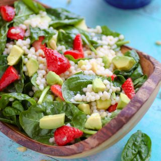 Spinach and Couscous Salad with Strawberries, Avocado & Honey-Lime Dressing is a fabulous salad for the season. Everyone will love Spinach and Couscous Salad with Strawberries, Avocado & Honey-Lime Dressing.