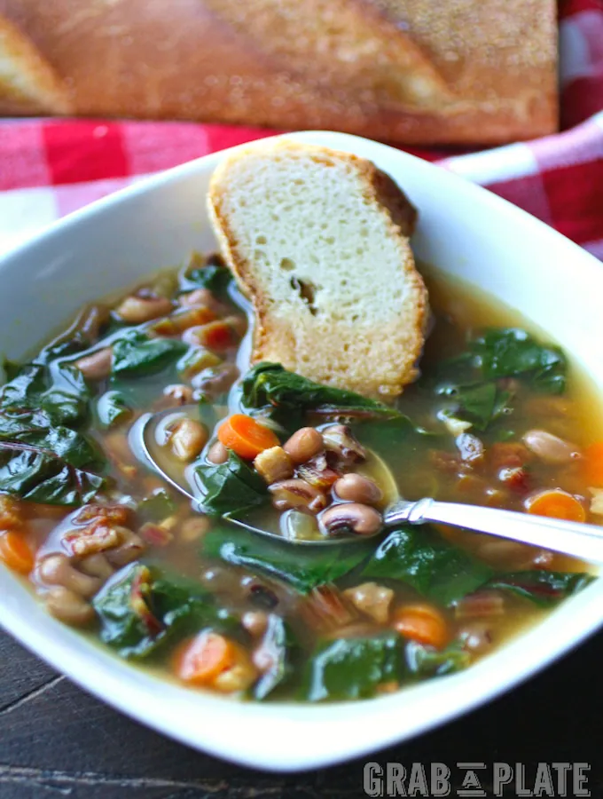 Dig in to a delightful dish, perfect for the new year! Black-Eyed Pea & Swiss Chard Soup with Pancetta is a delight!