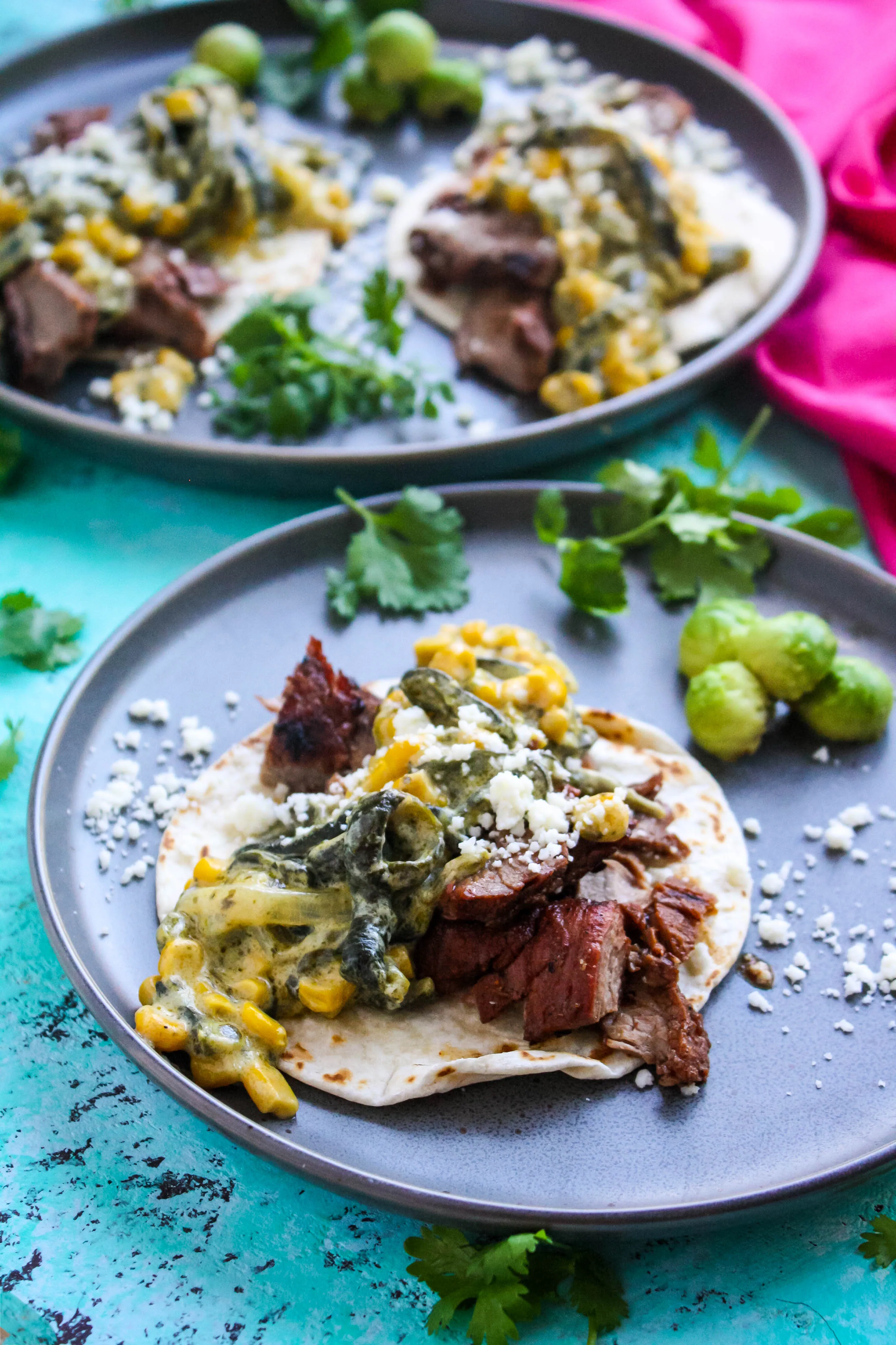 Steak Tacos with Poblano Pepper Strips and Cream Sauce (Rajas con Crema) is a delightful meal -- perfect for Taco Tuesday or any night! 