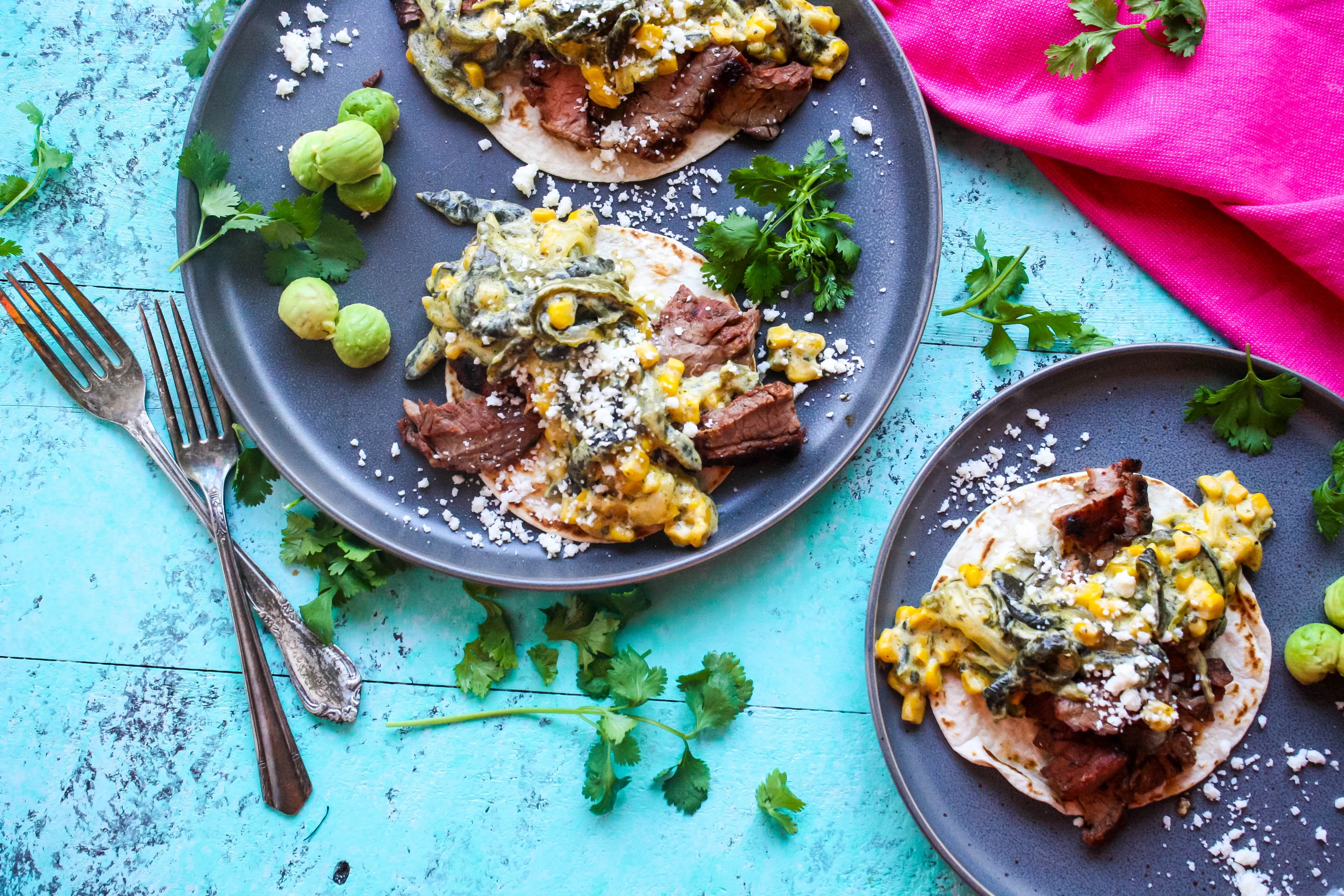 Steak Tacos with Poblano Pepper Strips and Cream Sauce (Rajas con Crema) is a Mexican-inspired dish you'll love. Steak Tacos with Poblano Pepper Strips and Cream Sauce (Rajas con Crema) is a perfect option for tacos!