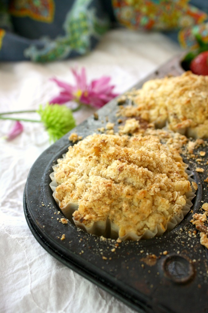 Make these Strawberry-Rhubarb Almond Streusel Muffins while you can! Fresh rhubarb adds so much to these muffins!