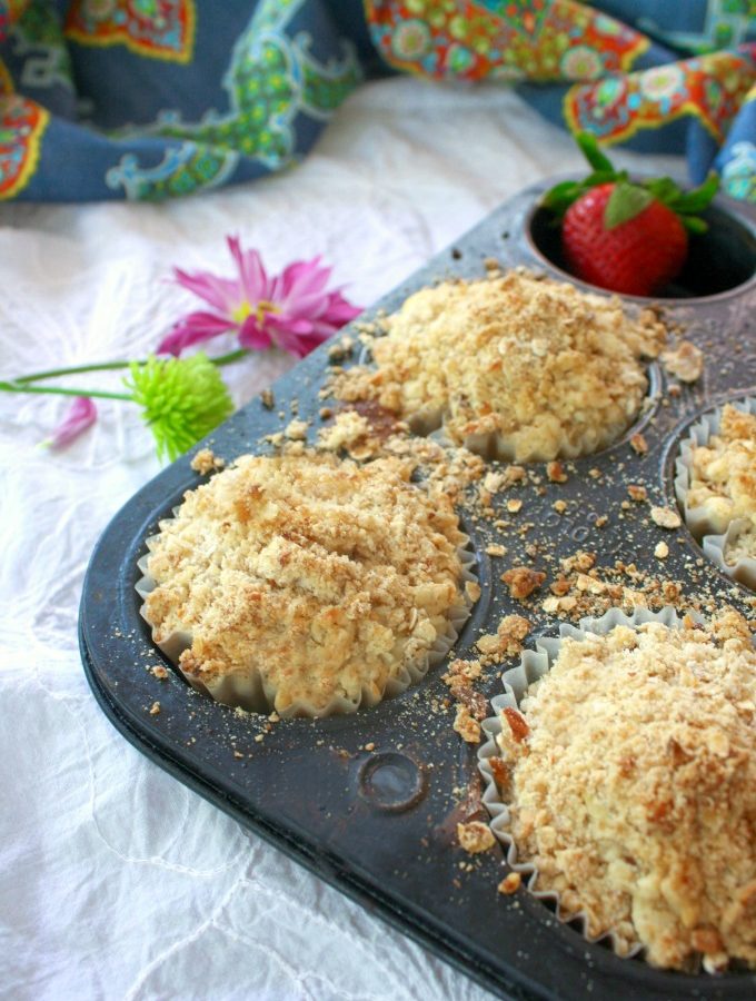 Strawberry-Rhubarb Almond Streusel Muffins are a treat this time of year. Make them while you can!