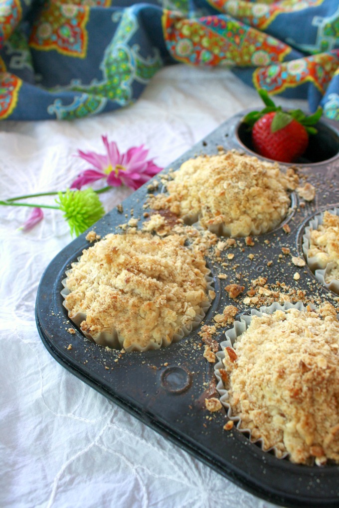 Strawberry-Rhubarb Almond Streusel Muffins are a treat this time of year. Make them while you can!