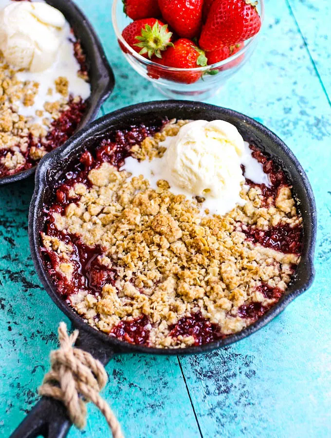 Strawberry-Rhubarb Crumble for Two is a great treat for the season!
