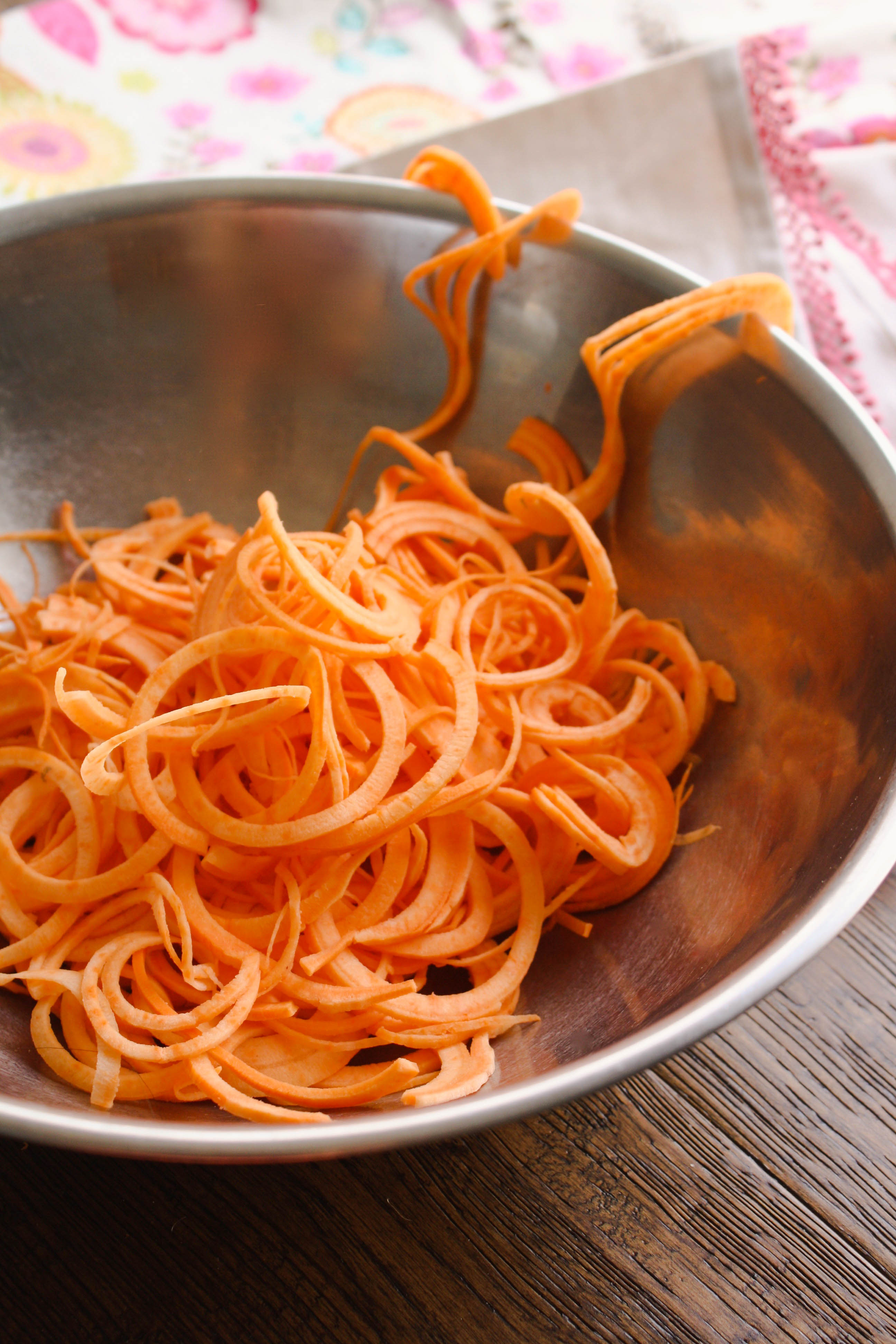 Sweet potato carbonara is a tasty dish! I use spiralized sweet potato instead of pasta to give it a fun twist!