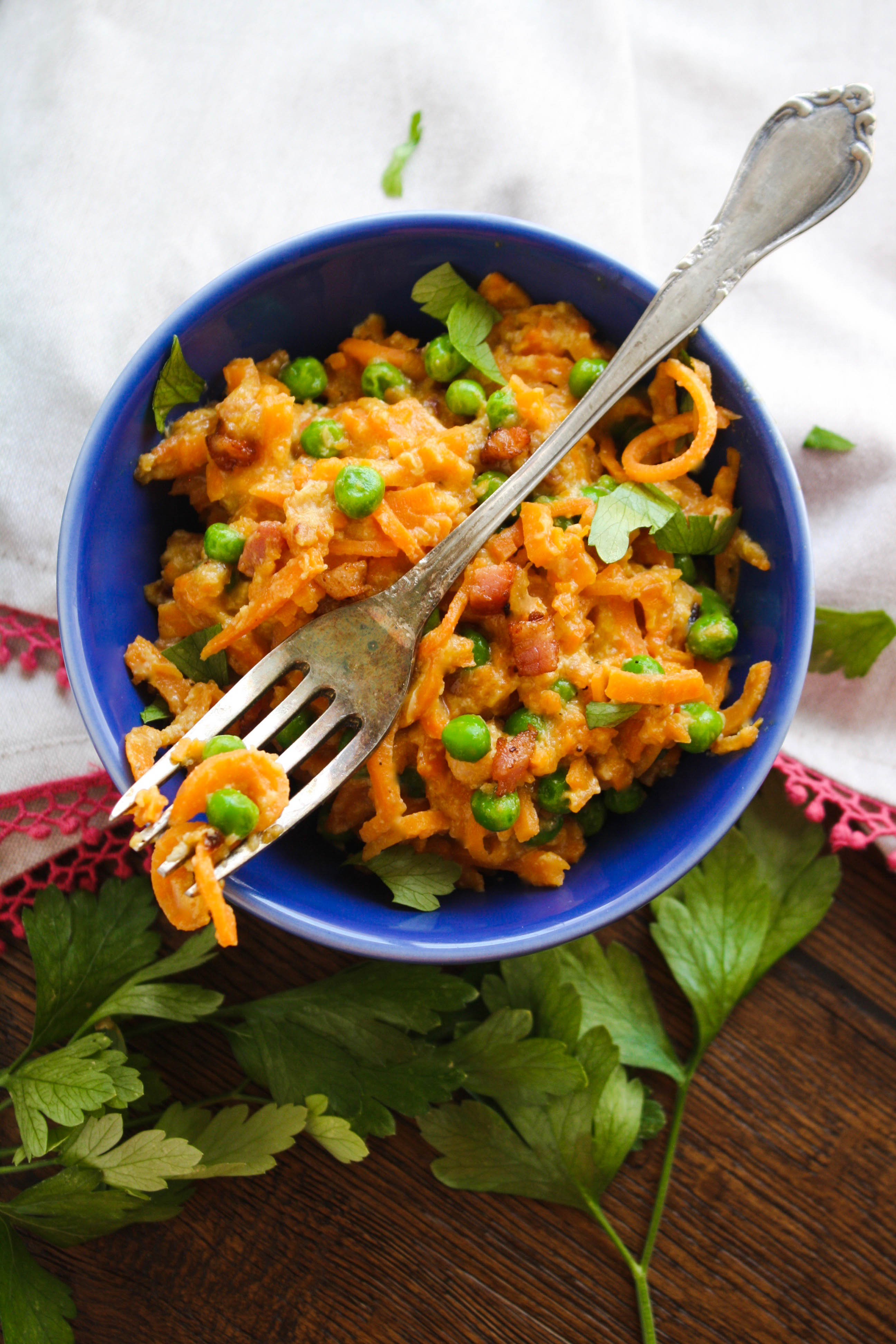 Sweet potato carbonara could become a new favorite in your home! The flavor is amazing!