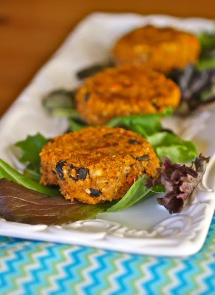 A plate of Sweet Potato, Black Bean, and Quinoa Cakes