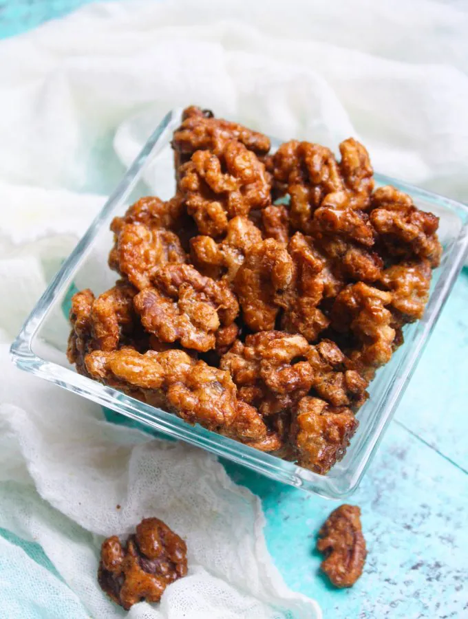 Sweet, Spicy & Smoky Candied Walnuts are a fabulous holiday treat. You'll love these candied walnuts tossed with a salad, or just for snacking on!