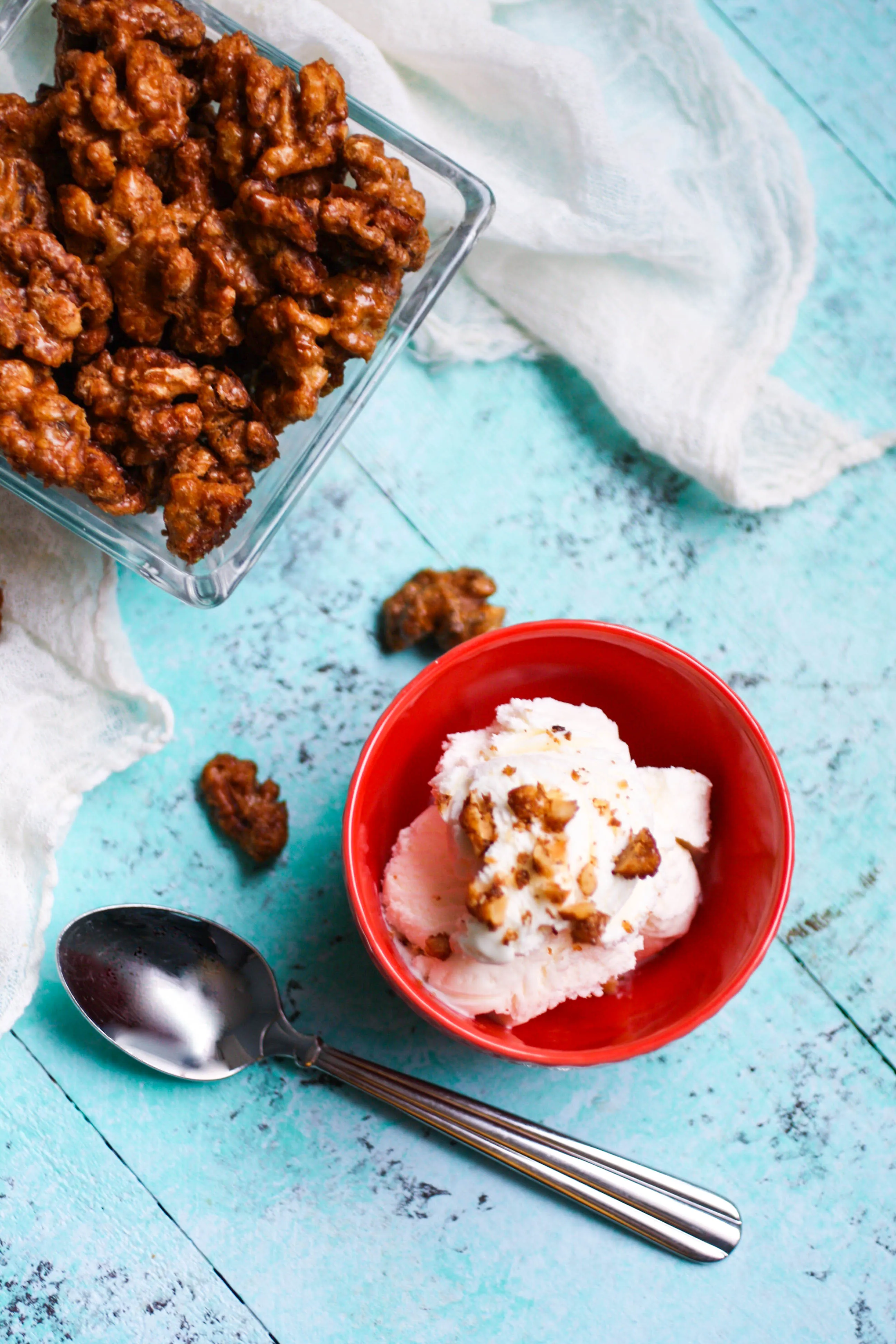 Sweet, Spicy & Smoky Candied Walnuts are fabulous in a salad, but I like them sprinkled over ice cream, too! These candied walnuts are a tasty snack, and a lovely gift to give.