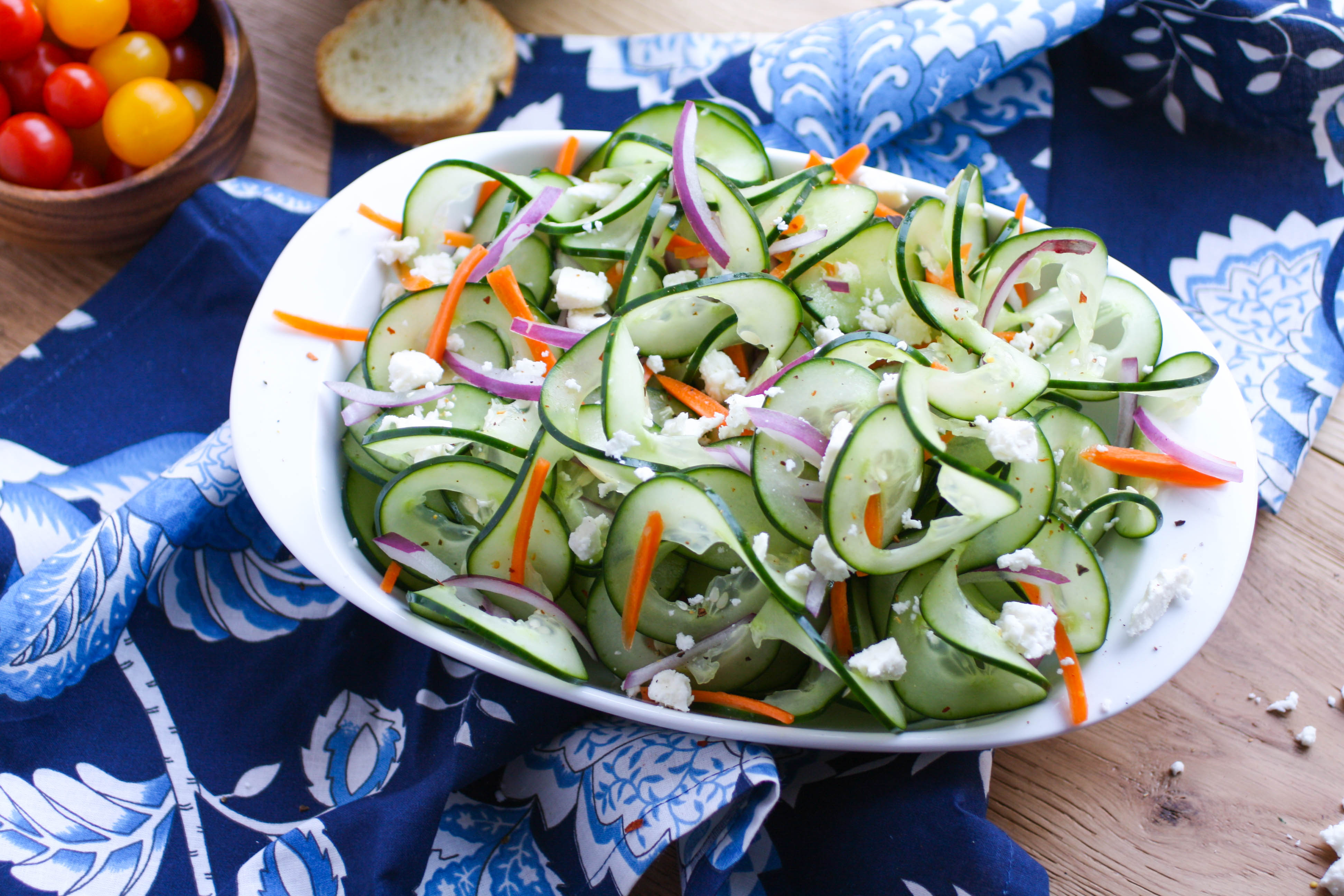 Sweet and Tangy Cucumber Ribbon Salad is a treat anytime. This salad is easy to make and the ribbons are a fun twist!