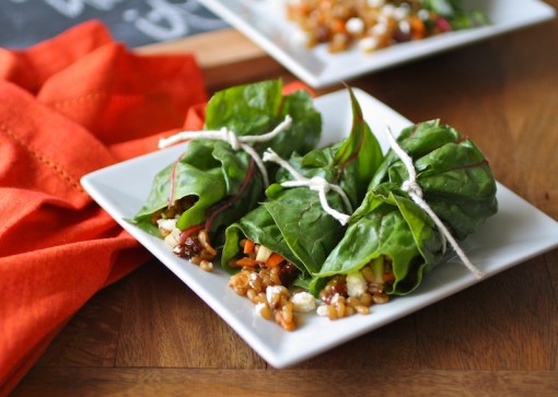 Swiss Chard Rolls with Wheat Berry Salad