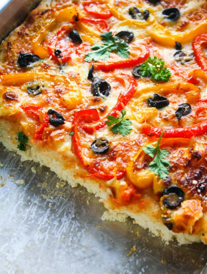 Slice into Thick Crust Bell Pepper and Olive Pizza