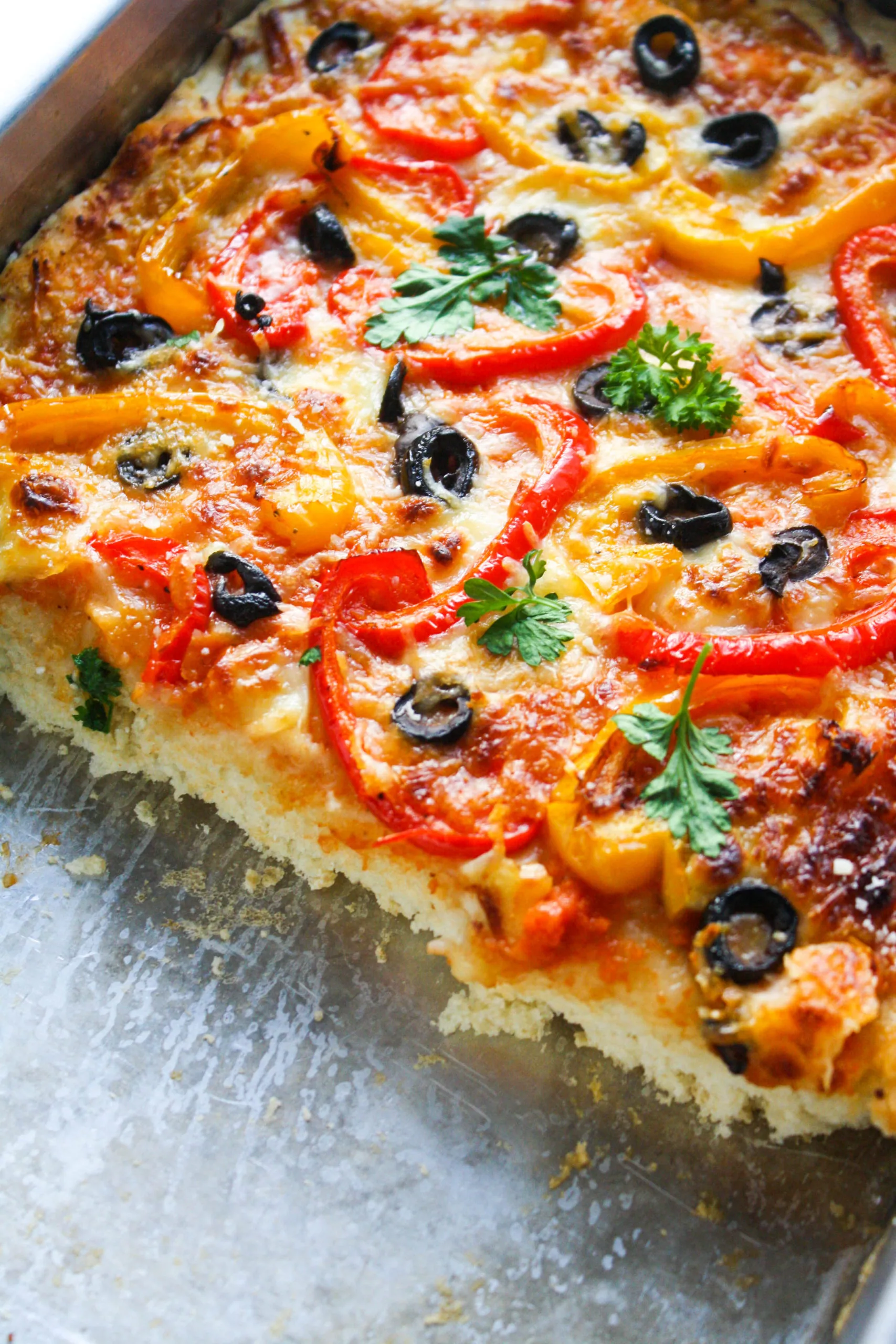 Slice into Thick Crust Bell Pepper and Olive Pizza!