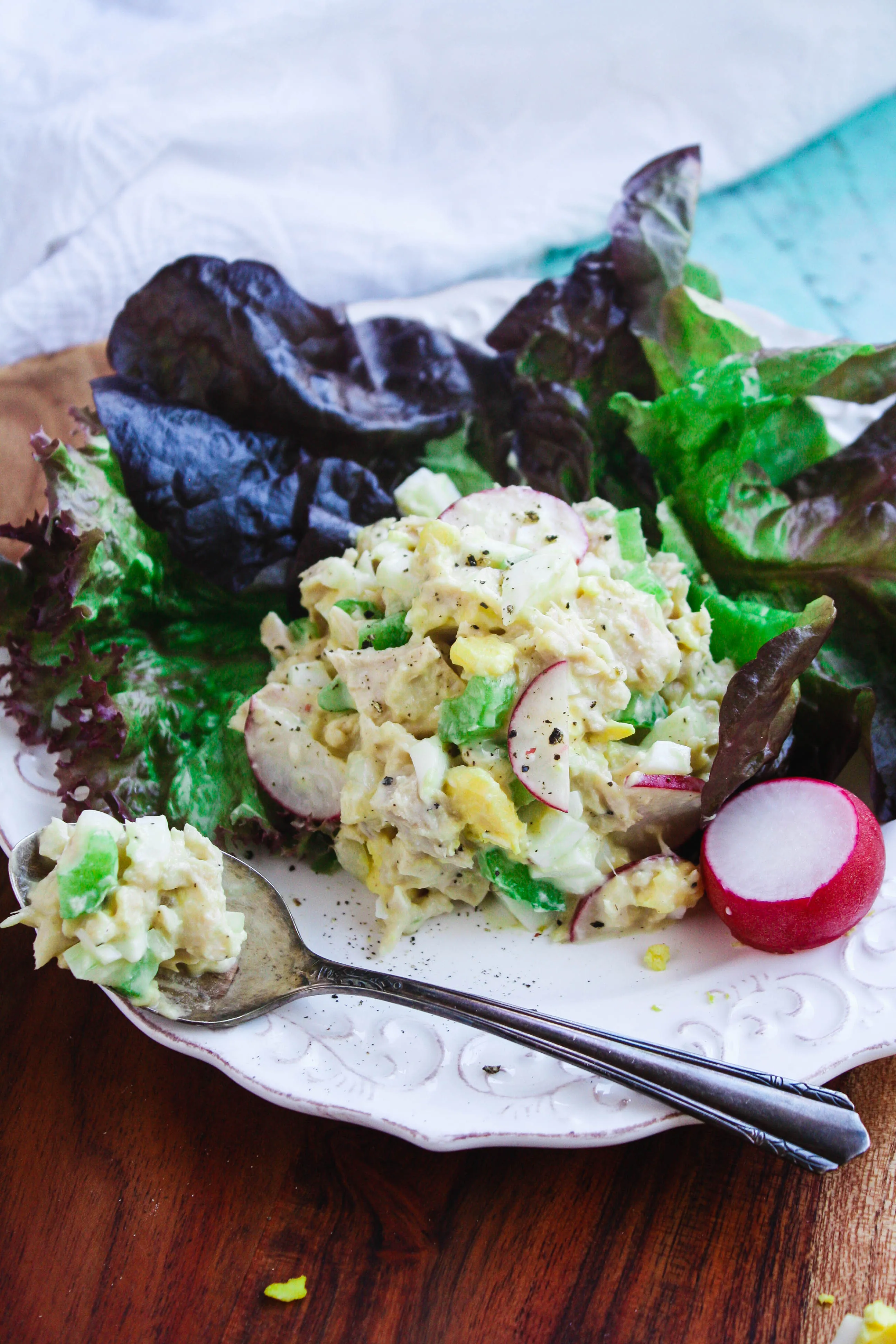 Tuna Salad with Egg is a fabulous sandwich spread. Tuna Salad with Egg is great with your favorite lettuce greens, too.