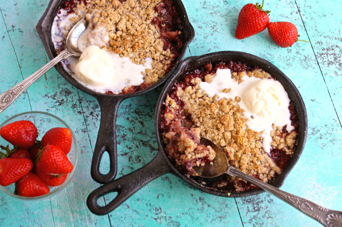 Perfect for date night -- or any night -- Strawberry-Rhubarb Crumble for Two is quite a seasonal treat!