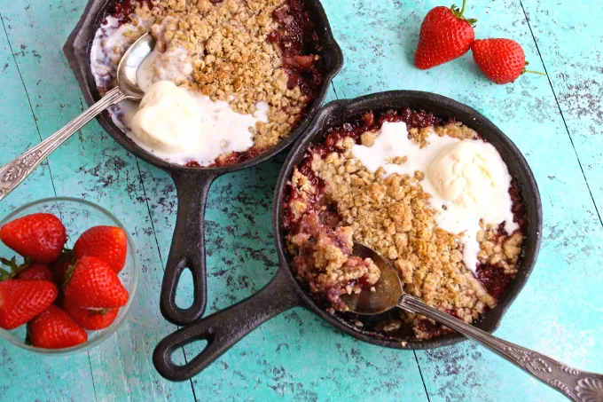 Perfect for date night -- or any night -- Strawberry-Rhubarb Crumble for Two is quite a seasonal treat!