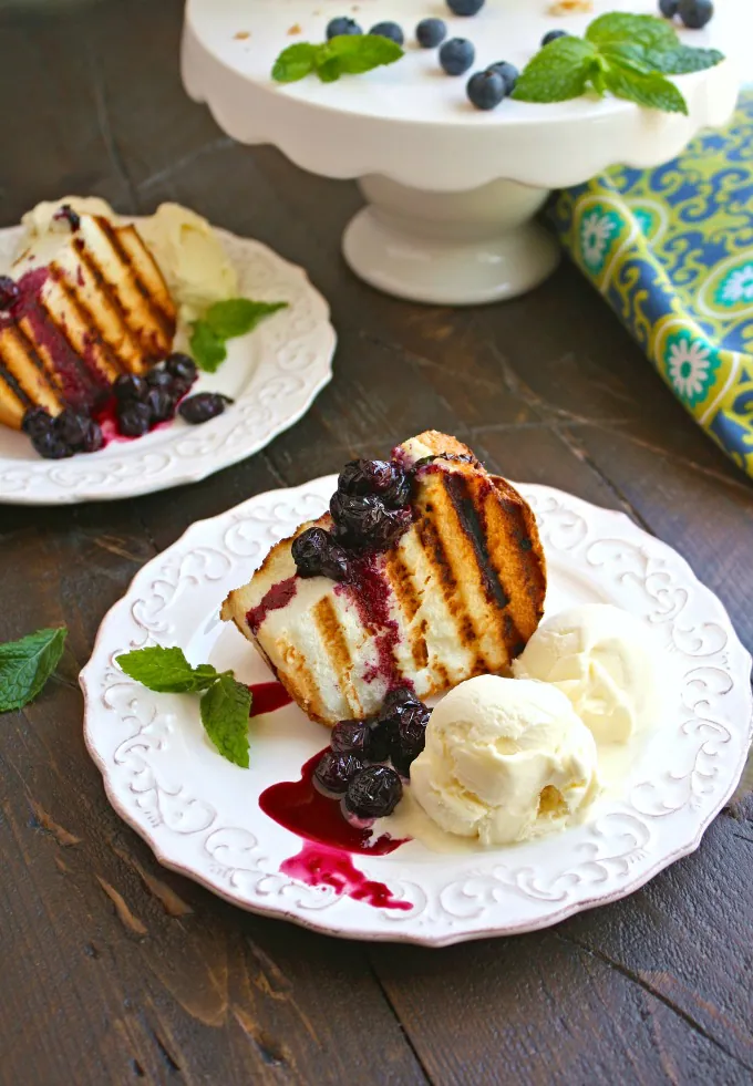 So easy to put together: Grilled Angel Food Cake with Roasted Blueberries makes a great dessert.